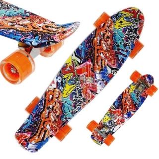 Pennyboard 22" Graffiti se svítícími LED kolečky – oranžová kola, 55 cm