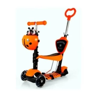 Dětská balanční koloběžka 5v1 s LED kolečky a vodící tyčí – oranžová