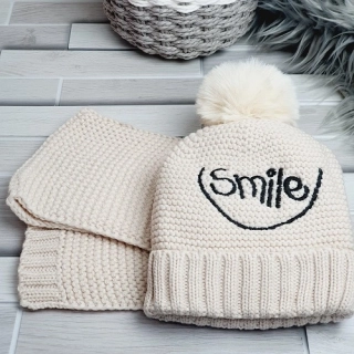Dětský zimní set šála a čepice Smile - kapučíno