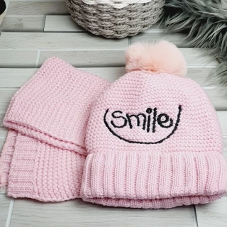 Dětský zimní set šála a čepice Smile – růžový zimní komplet
