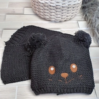 Dětský zimní set šála a čepice méďa - černá