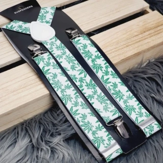 Elastické kšandy s potiskem Marihuana – bílé, 2,5 cm