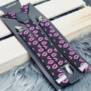 Elastické kšandy s potiskem Pusy – černé, 2,5 cm