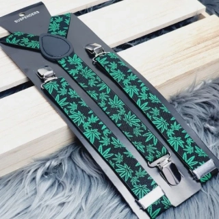 Elastické kšandy s potiskem Marihuana – černé, 2,5 cm