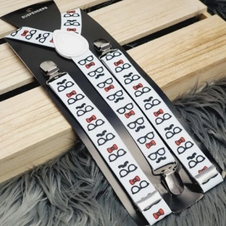 Elastické kšandy s potiskem Brýle a motýlek – bílé, 2,5 cm