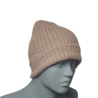 Unisex zimní čepice s chloupkem - hnědá