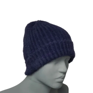 Unisex zimní čepice s chloupkem - modrá