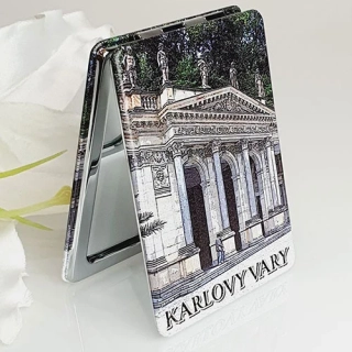 Dámské kosmetické zrcátko – suvenýr Karlovy Vary | motiv lázeňského města
