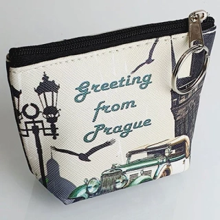 Malá kosmetická kapsička Greeting from Prague – béžová, 10x8 cm